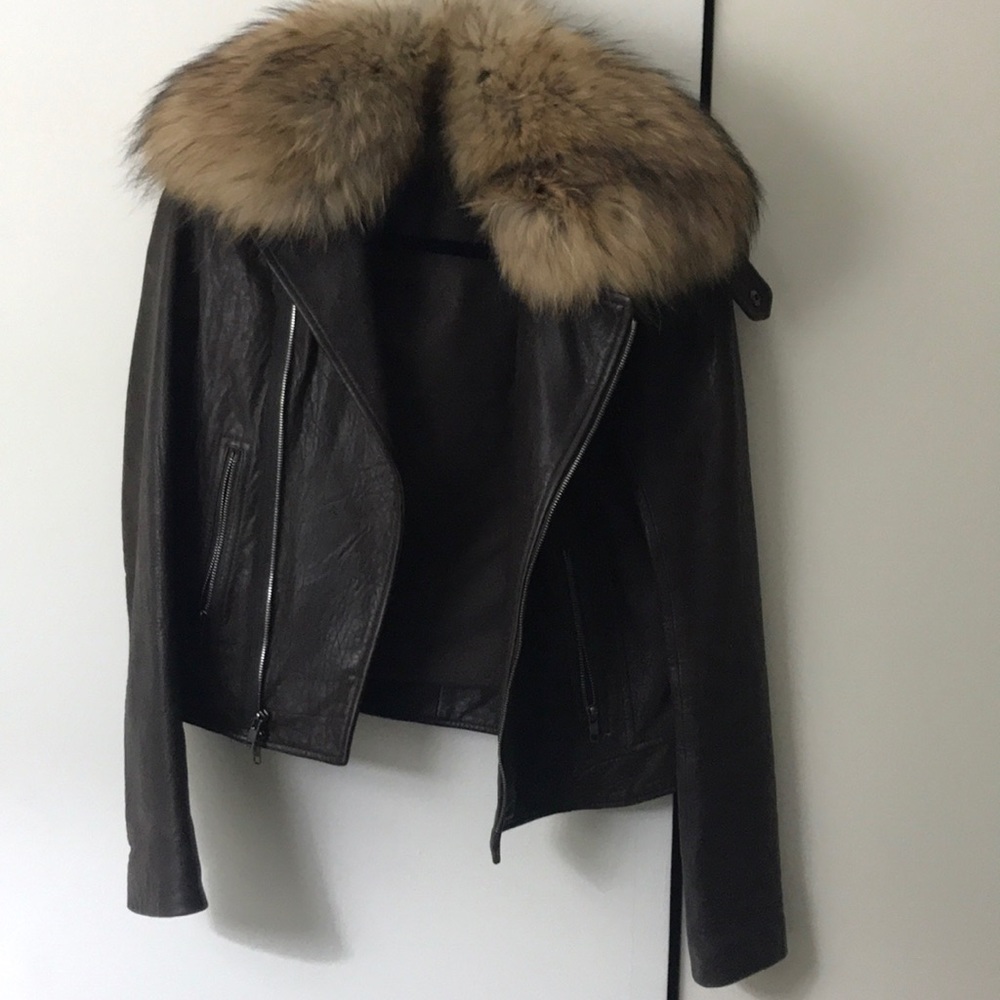 THEORY GREAT ELISTON FUR-COLLAR LEATHER JACKET